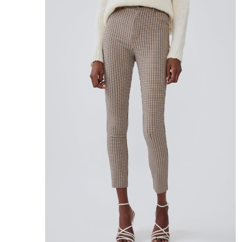 Zara high-waisted plaid leggings with zipper
